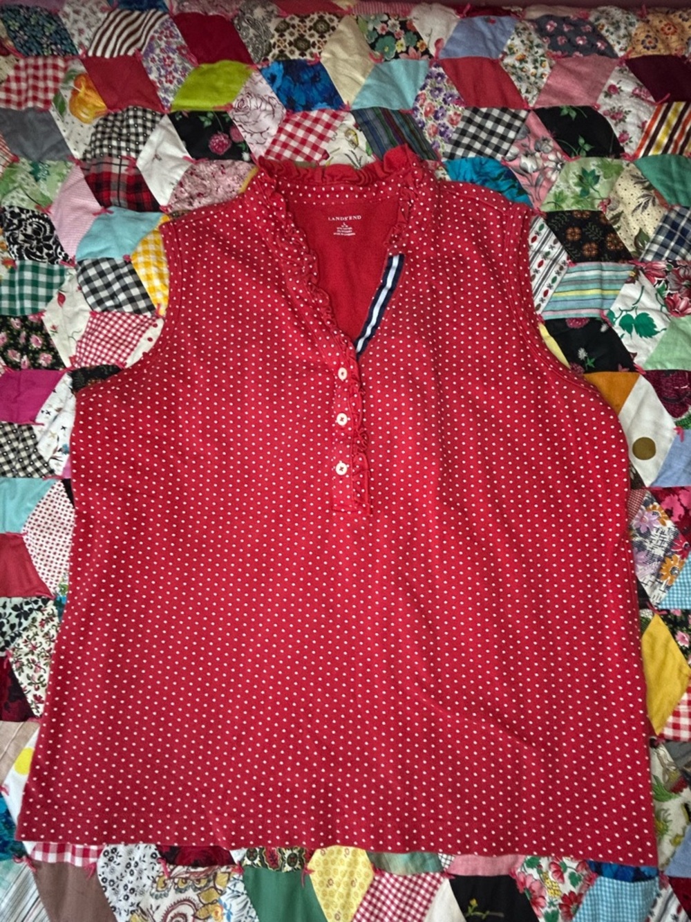Lands' End Red Polka Dot Sleeveless polo style shirt
